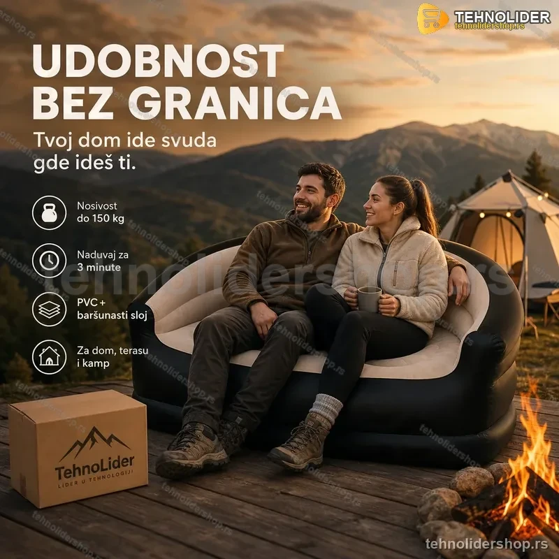 Dvostruka Sofa na Naduvavanje – PVC sa Baršunastim Slojem, 150 kg Dvostruka Sofa na Naduvavanje – PVC sa Baršunastim Slojem, 150 kg