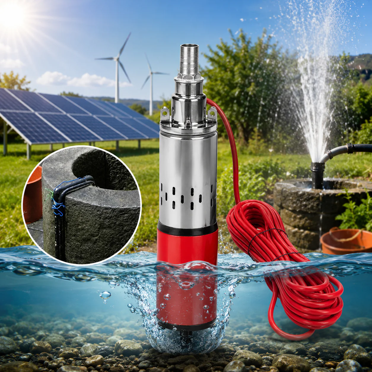 Solarna pumpa za bunar 12V 250W – potapajuća inox pumpa solarna pumpa - u upotrebi