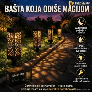 Solarne Dekorativne Lampe za Baštu – SET 4 komada, Retro Dizajn