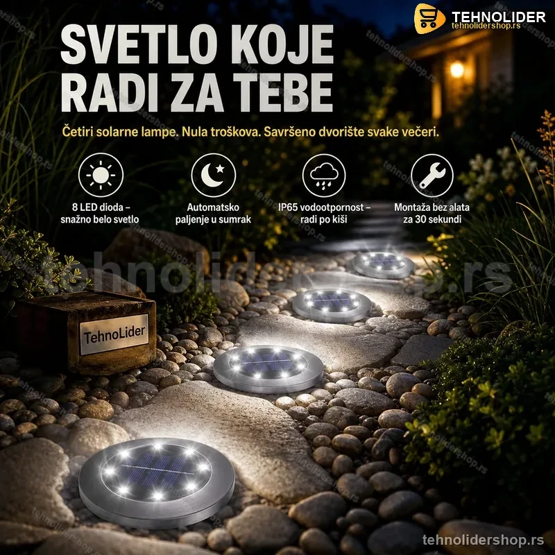 Solarne Disk Lampe Set 4 kom – 8 LED Dioda za Dvorište i Staze Solarne Disk Lampe Set 4 kom – 8 LED Dioda za Dvorište i Staze