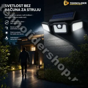 Solarni LED Reflektor sa Senzorom Pokreta i 3 Rotirajuće Glave – Maksimalno Osvetljenje Bez Troškova Struje!