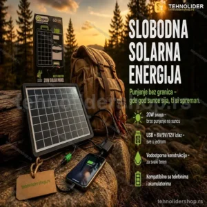 Solarni Panel Punjač 20W – USB, 6V/9V/12V, Vodootporan (GD-120s)