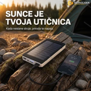 Solarni PowerBank 60000mAh sa LED Svetlom — Punjač za Telefon, Tablet i MP3