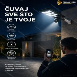 Solarni Ulični Reflektor 1000W sa PTZ Kamerom i WiFi/4G Nadzorom