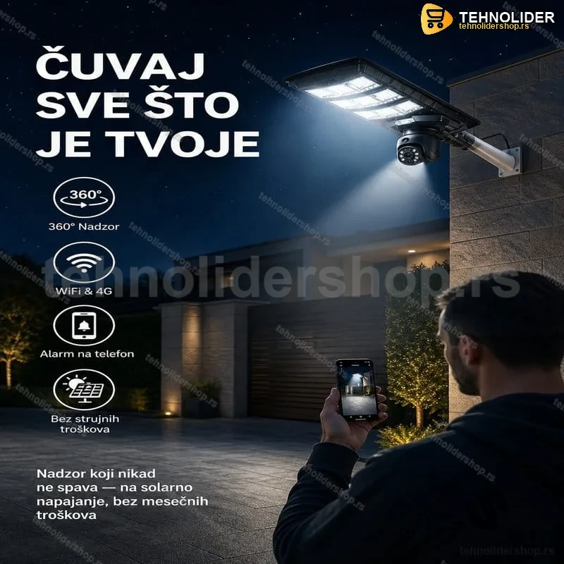 Solarni Ulični Reflektor 1000W sa PTZ Kamerom i WiFi/4G Nadzorom Solarni Ulični Reflektor 1000W sa PTZ Kamerom i WiFi/4G Nadzorom