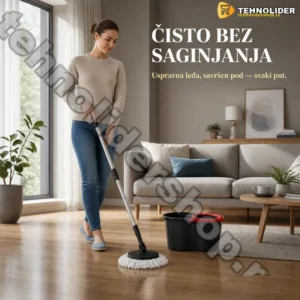 Spin Mop sa rotirajućom glavom PROFF Black — čišćenje bez saginjanja