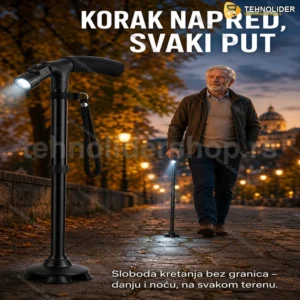 Sklopivi Štap za Hodanje sa LED Svetlom – Podesiva Visina za Sve Terene