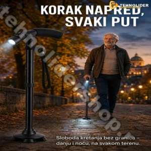 Sklopivi Štap za Hodanje sa LED Svetlom – Podesiva Visina za Sve Terene