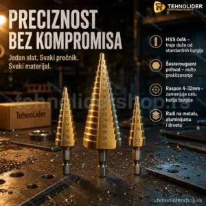 Stepenaste Burgije HSS Set 3 Kom – Bušenje Metala i Drveta do 32mm