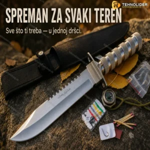 Survival nož Rambo 35 cm sa kompasom i opremom za preživljavanje