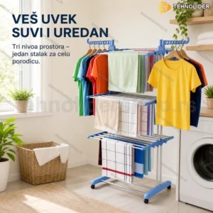 Velika Sušilica za Veš na 3 Nivoa – Sklopivi Stalak sa Točkovima