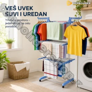Velika Sušilica za Veš na 3 Nivoa – Sklopivi Stalak sa Točkovima