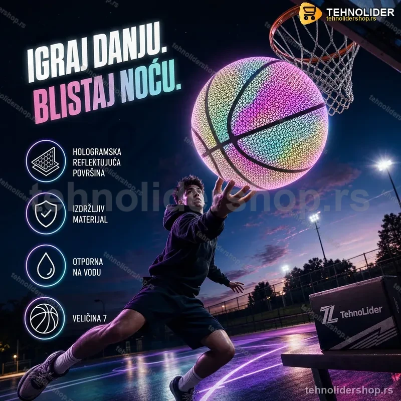 Svetleća Košarkaška Lopta FLASHBALL – Hologramska Koža za Igru Danju i Noću Svetleća Košarkaška Lopta FLASHBALL – Hologramska Koža za Igru Danju i Noću
