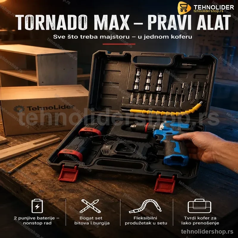 Tornado Max Aku Šrafilica Set u Koferu – Baterijski Odvijač za Dom i Majstore Tornado Max Aku Šrafilica Set u Koferu – Baterijski Odvijač za Dom i Majstore
