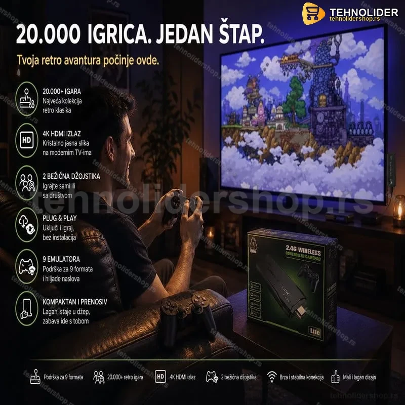 TV Game Stick Retro Konzola sa 20.000 Igrica i 2 Bežična Džojstika TV Game Stick Retro Konzola sa 20.000 Igrica i 2 Bežična Džojstika