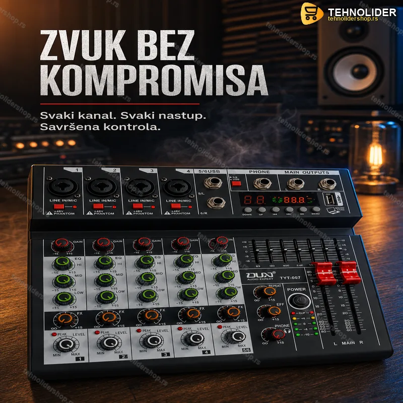 TYT-007 Audio Mikseta 6 Kanala – Bluetooth, USB, 48V Phantom, DSP TYT-007 Audio Mikseta 6 Kanala – Bluetooth, USB, 48V Phantom, DSP