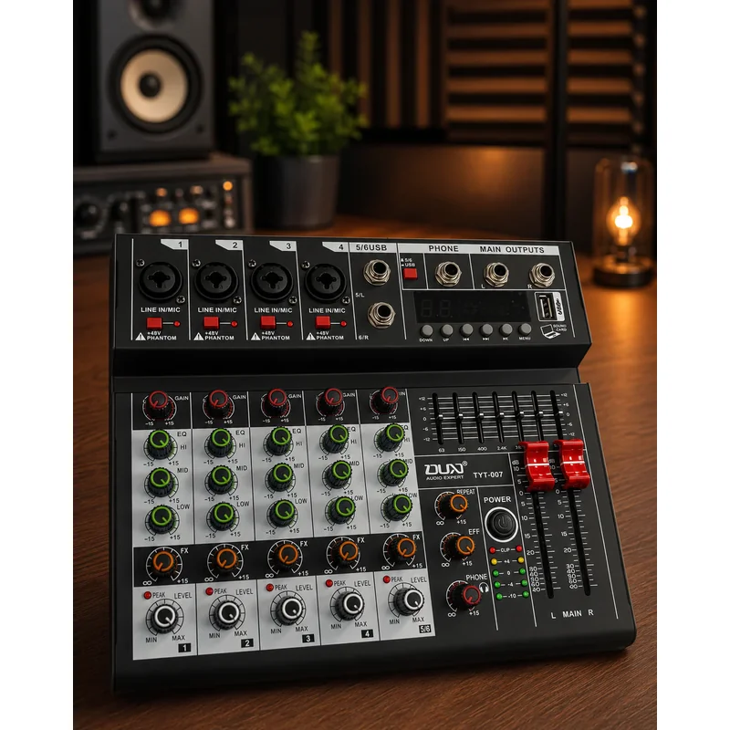 TYT-007 Audio Mikseta 6 Kanala – Bluetooth, USB, 48V Phantom, DSP audio mikseta - prednja strana