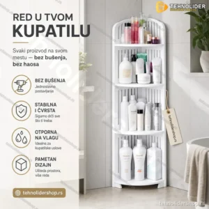 Ugaona kupatilska polica – organizacija bez bušenja