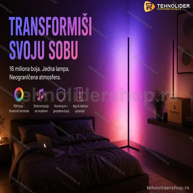 Ugaona RGB Lampa sa 16 Miliona Boja i Bluetooth Kontrolom Ugaona RGB Lampa sa 16 Miliona Boja i Bluetooth Kontrolom