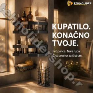 Ugaone tuš police od nerđajućeg čelika — set 5 komada bez bušenja