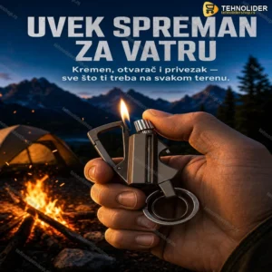 Upaljač za kampovanje 3u1 sa kremenom i otvaračem
