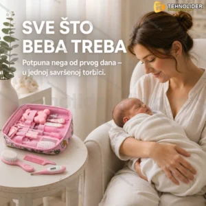 Veliki Baby Set za Negu i Higijenu Bebe sa Torbicom – Roze