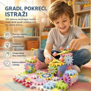 Veliki Električni Magnetni Konstruktorski Set sa Zupčanicima – 165 Delova