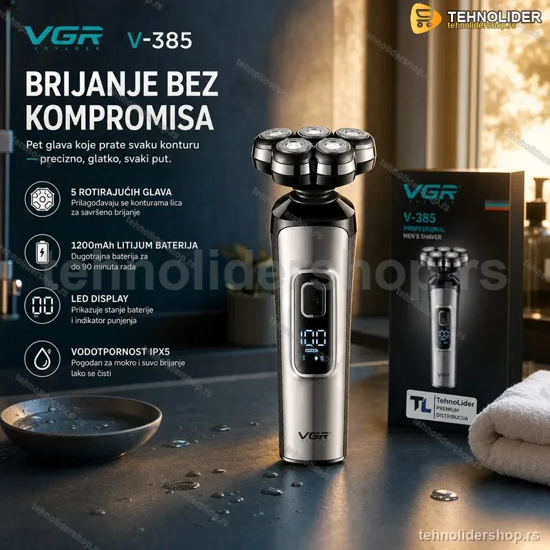 VGR V-385 5D Električni Brijač – 5 Rotirajućih Glava, IPX5, 150 min VGR V-385 5D Električni Brijač – 5 Rotirajućih Glava, IPX5, 150 min