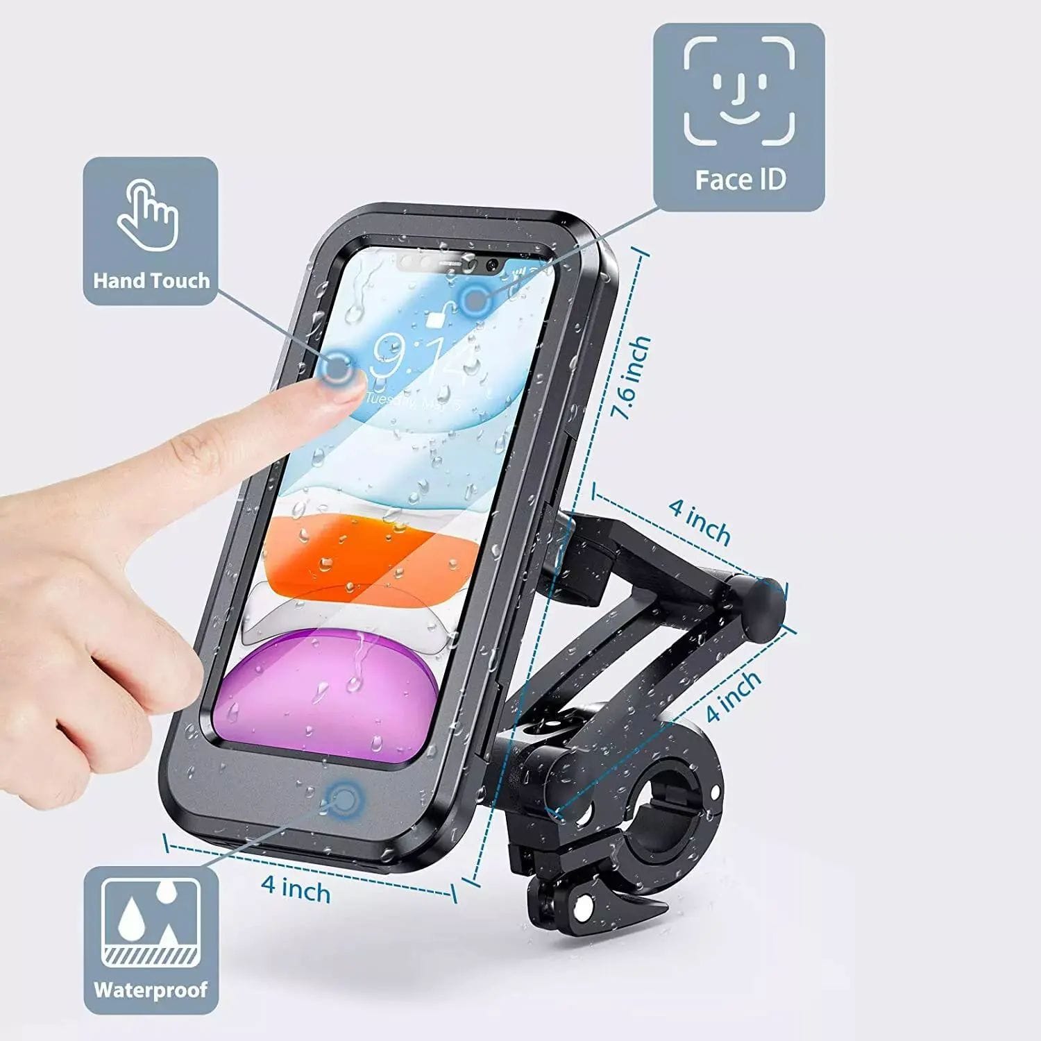 Vodootporni držač za telefon za bicikl i motor sa rotacijom 360° držač za telefon za bicikl - prednja strana