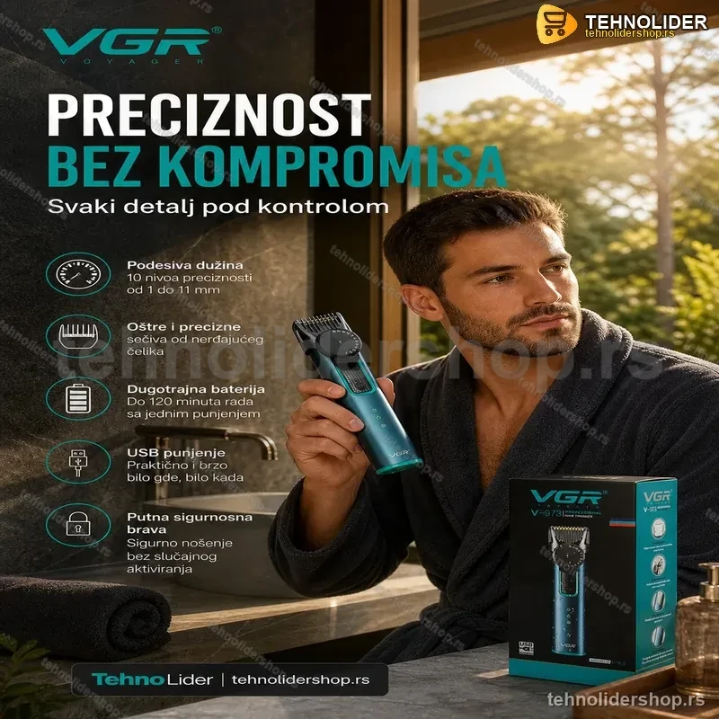 VGR V-973 Vodootporni Trimer – Precizno Šišanje i Lako Čišćenje VGR V-973 Vodootporni Trimer – Precizno Šišanje i Lako Čišćenje