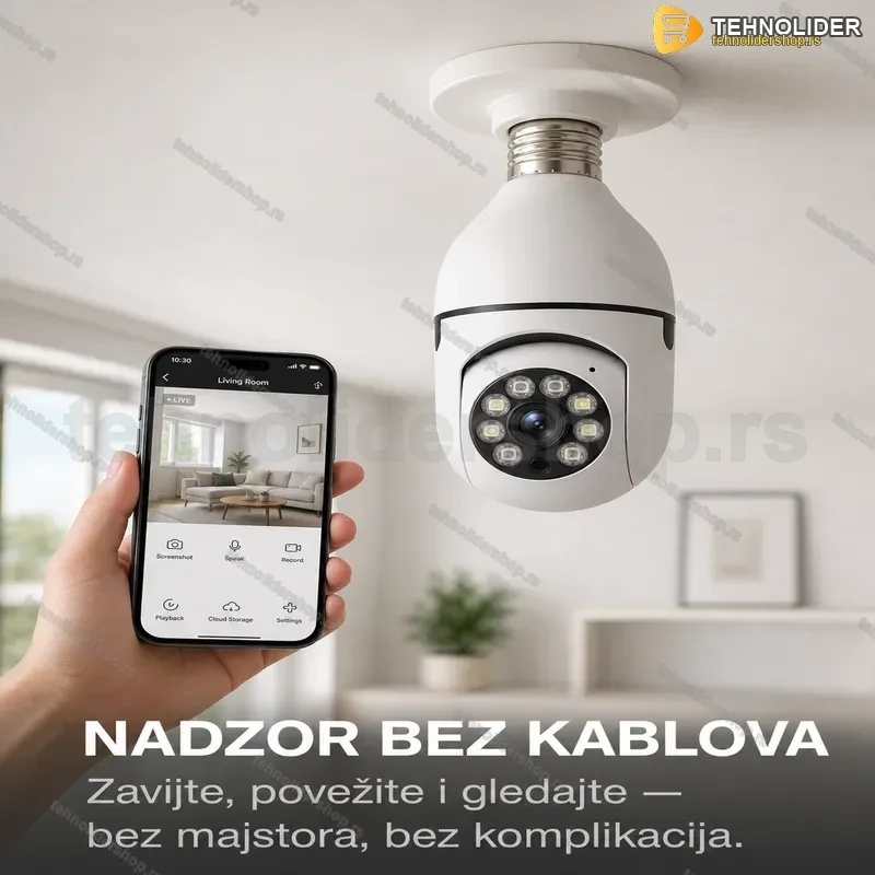 WiFi Kamera Sijalica 360° Rotaciona PTZ Full HD – E27 Grlo, Vodootporna WiFi Kamera Sijalica 360° Rotaciona PTZ Full HD – E27 Grlo, Vodootporna