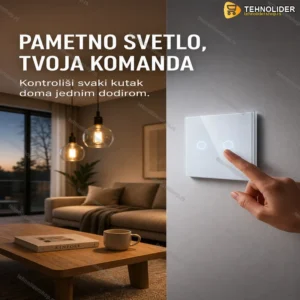 WiFi Pametni Ugradni Prekidač za Svetlo sa 2 Tastera | Kaljeno Staklo