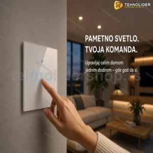 WiFi Pametni Ugradni Prekidač za Svetlo – 3 Tastera, Stakleni Panel