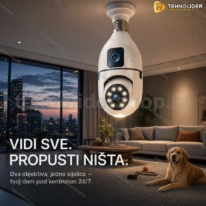 WiFi sijalica kamera sa dva objektiva — rotacija 320°, IP66, noćni mod