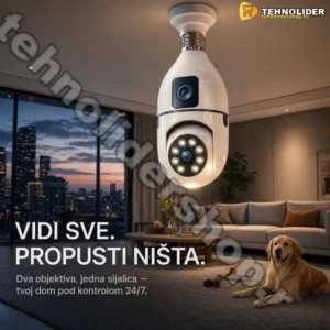 WiFi sijalica kamera sa dva objektiva — rotacija 320°, IP66, noćni mod