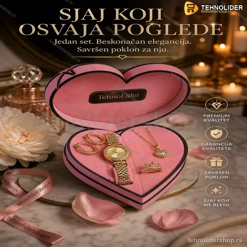 Elegantni Ženski Set Nakita – Ogrlica, Narukvica i Minđuše Elegantni Ženski Set Nakita – Ogrlica, Narukvica i Minđuše