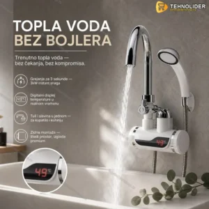 Slavina na Zid sa Tušem — Električna, Grejač 3kW, Displej Temperature