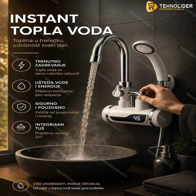 Zidna Slavina sa Tušem i Protočnim Bojlerom – Instant Topla Voda Zidna Slavina sa Tušem i Protočnim Bojlerom – Instant Topla Voda