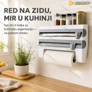 Zidni držač za ubruse, aluminijumsku i providnu foliju sa policom za začine