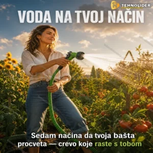 7U1 FLEX Turbo Rastegljivo Crevo za Baštu – 22,5 m sa 7 Modova Prskanja