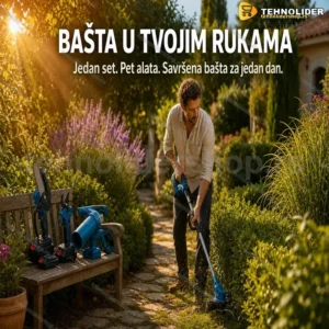 Aku Baštenski Set 5u1 – Makaze, Testera, Trimer, Duvač i Teleskop (20V)