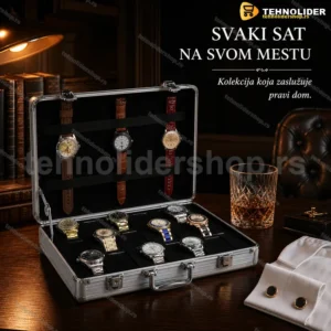 Aluminijumski kofer za satove sa 24 meka jastučića
