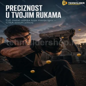 C15A airsoft pištolj full metal — replika Glock stila, 6 mm