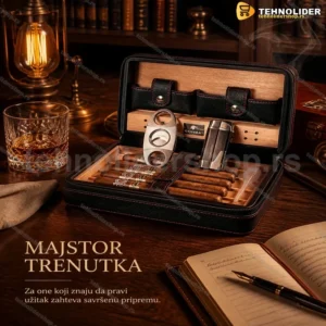 Cohiba Putni Kožni Humidor za Cigare – Crni, Sa Španskom Kedrovinom