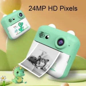 Dečji fotoaparat sa štampačem 24MP — motiv dinosaurusa tirkizni