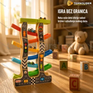 Drvena auto traka 2u1 — mini staza za dečije autiće