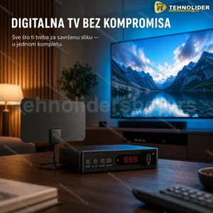 DVB-T2 digitalni prijemnik sa sobnom antenom — komplet set