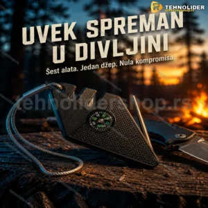 Džepni oštrač za noževe 6u1 s kompasom i pištaljkom
