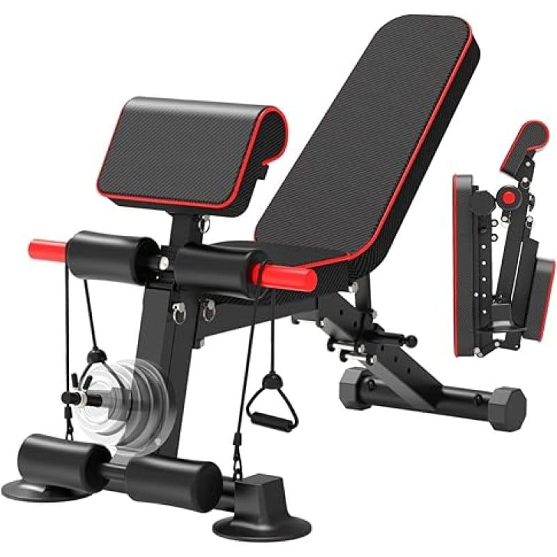 Fitnes klupa podesiva sa nosačem za biceps i ekstenzijom za noge podesiva fitnes klupa - u upotrebi
