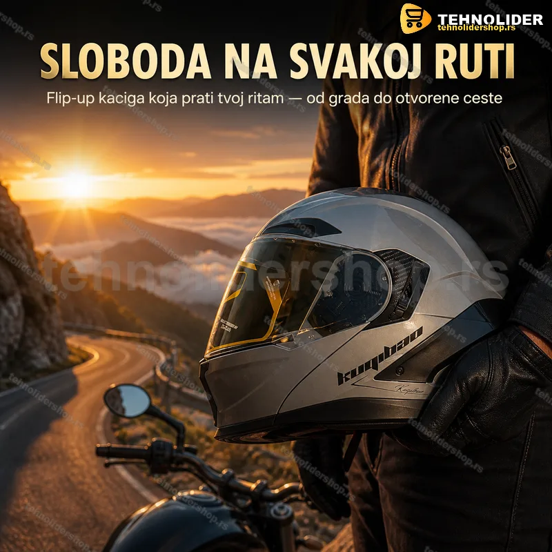 Flip-up kaciga siva sa ugradjenim naočarima za sunce Flip-up kaciga siva sa ugradjenim naočarima za sunce